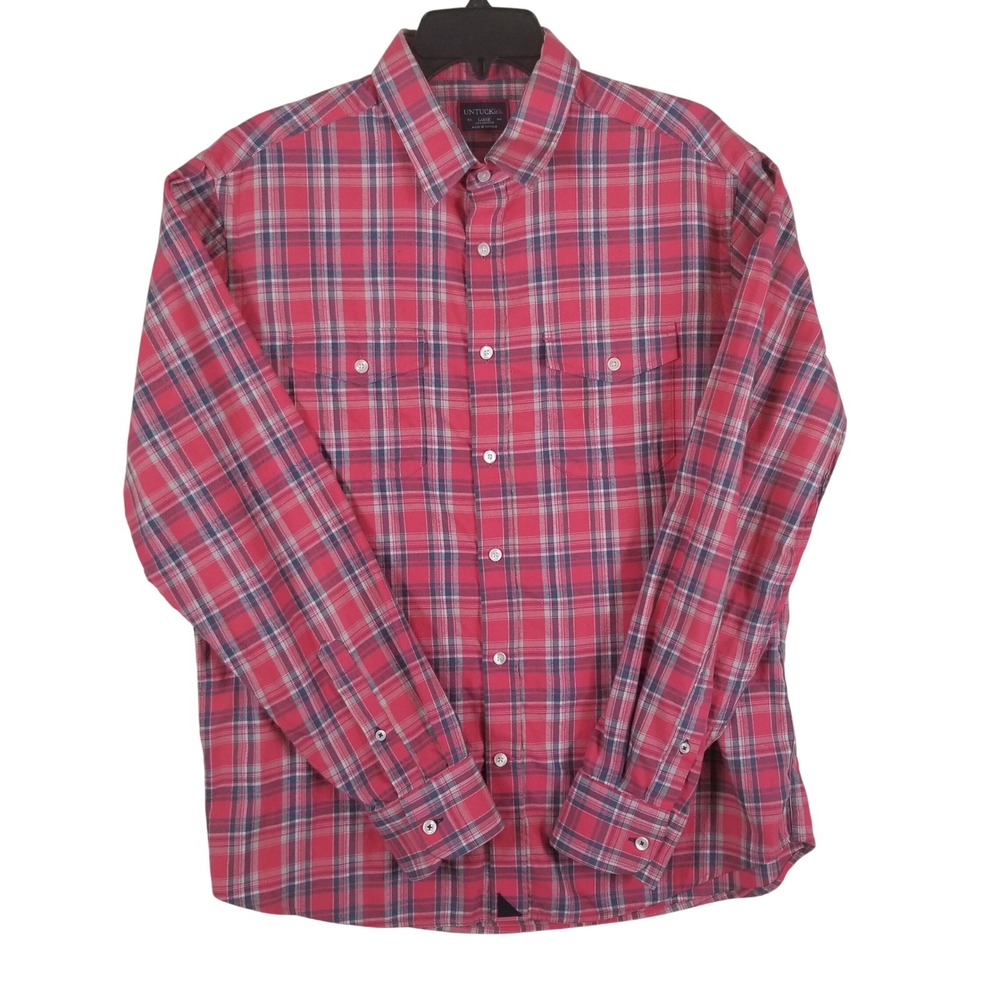 UNTUCKit Button Down Shirt Mens Large Red Plaid Long Sleeve Cotton